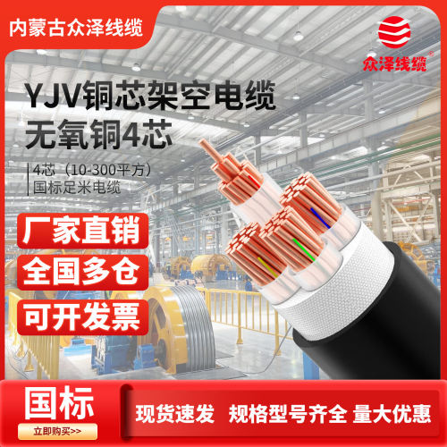 众泽YJV电缆电力国标铜4芯16-300平方充电桩工程动力阻燃低压1米