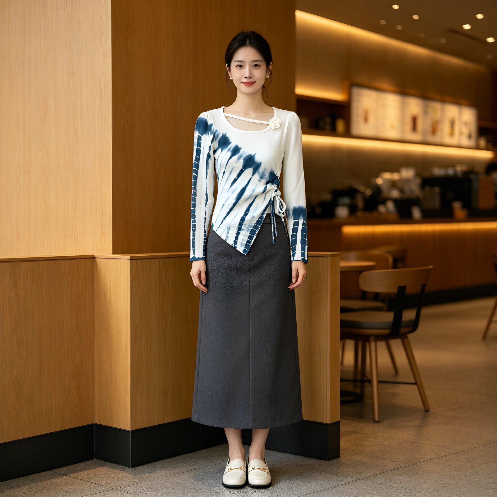 民族风手工扎染针织上衣女春秋冬立体花朵收腰显瘦打底衫长袖内搭