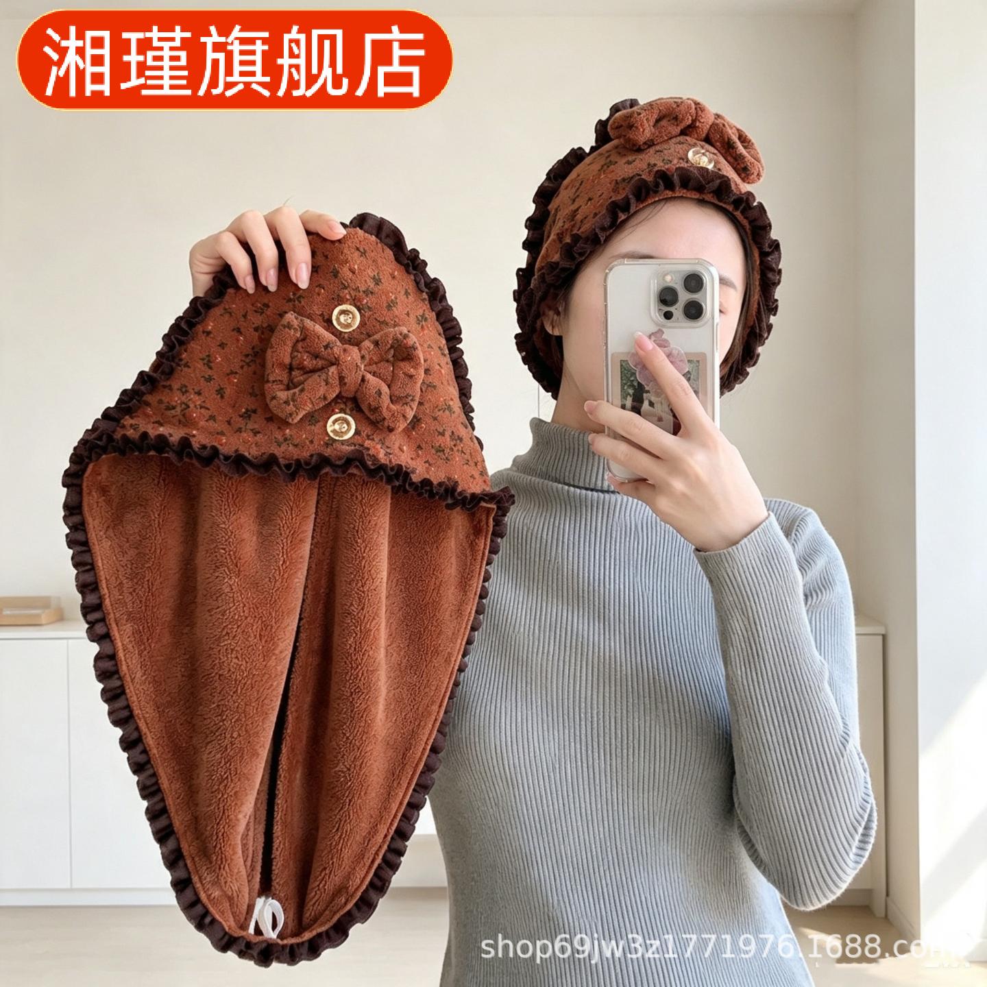 干发帽女速干吸水浴帽擦头巾花边