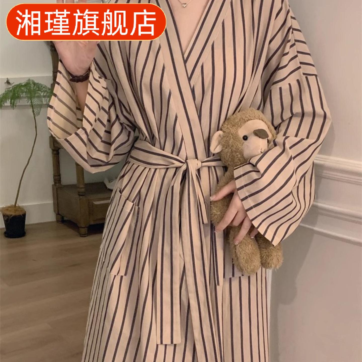 浴袍女四季长款条纹和服风慵懒