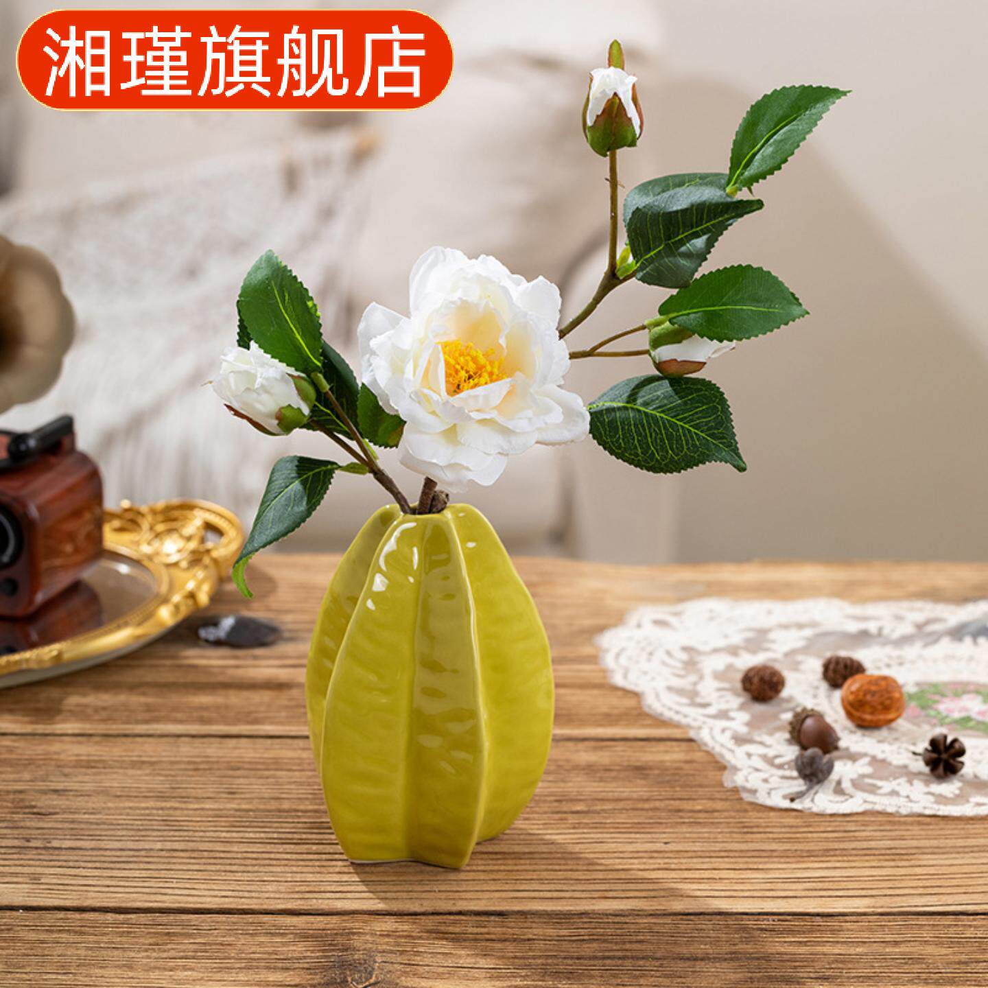 仿真绢花北格白色山茶花艺摆件