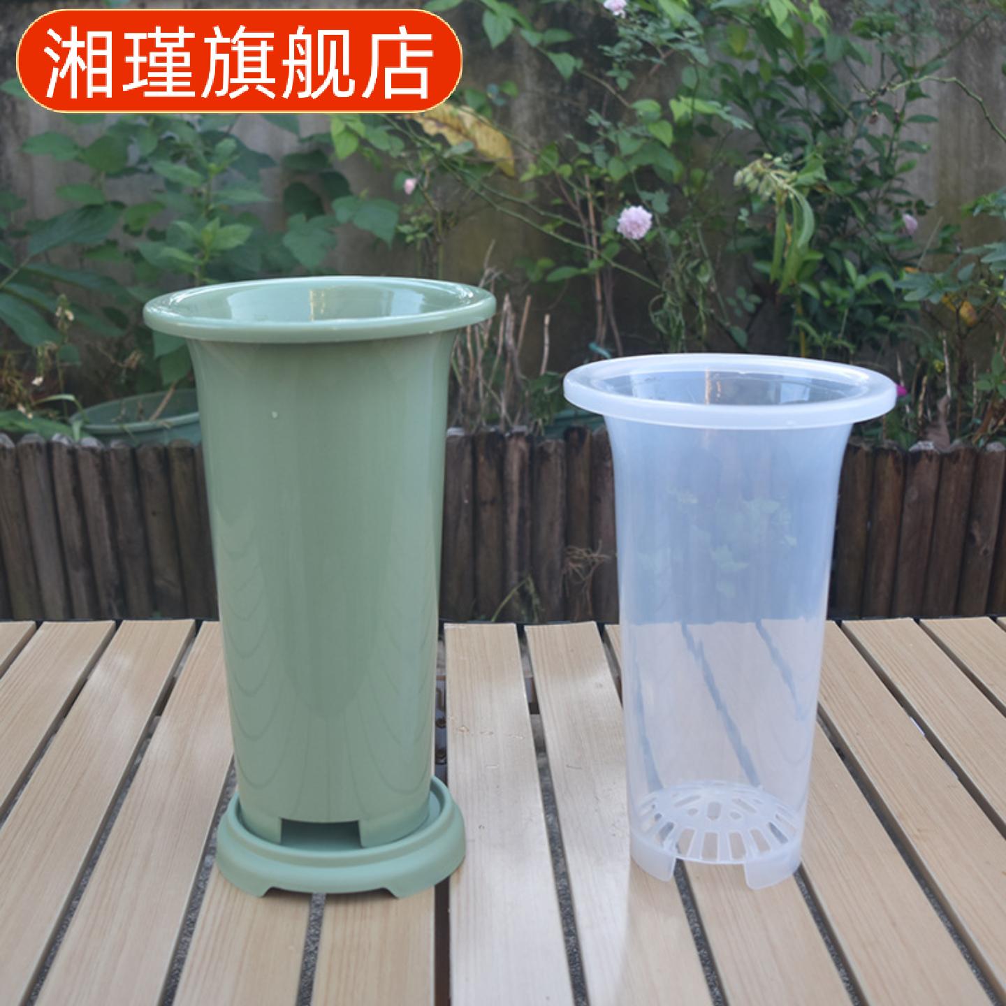 兰花专用加厚加高绿色塑料盆套盆