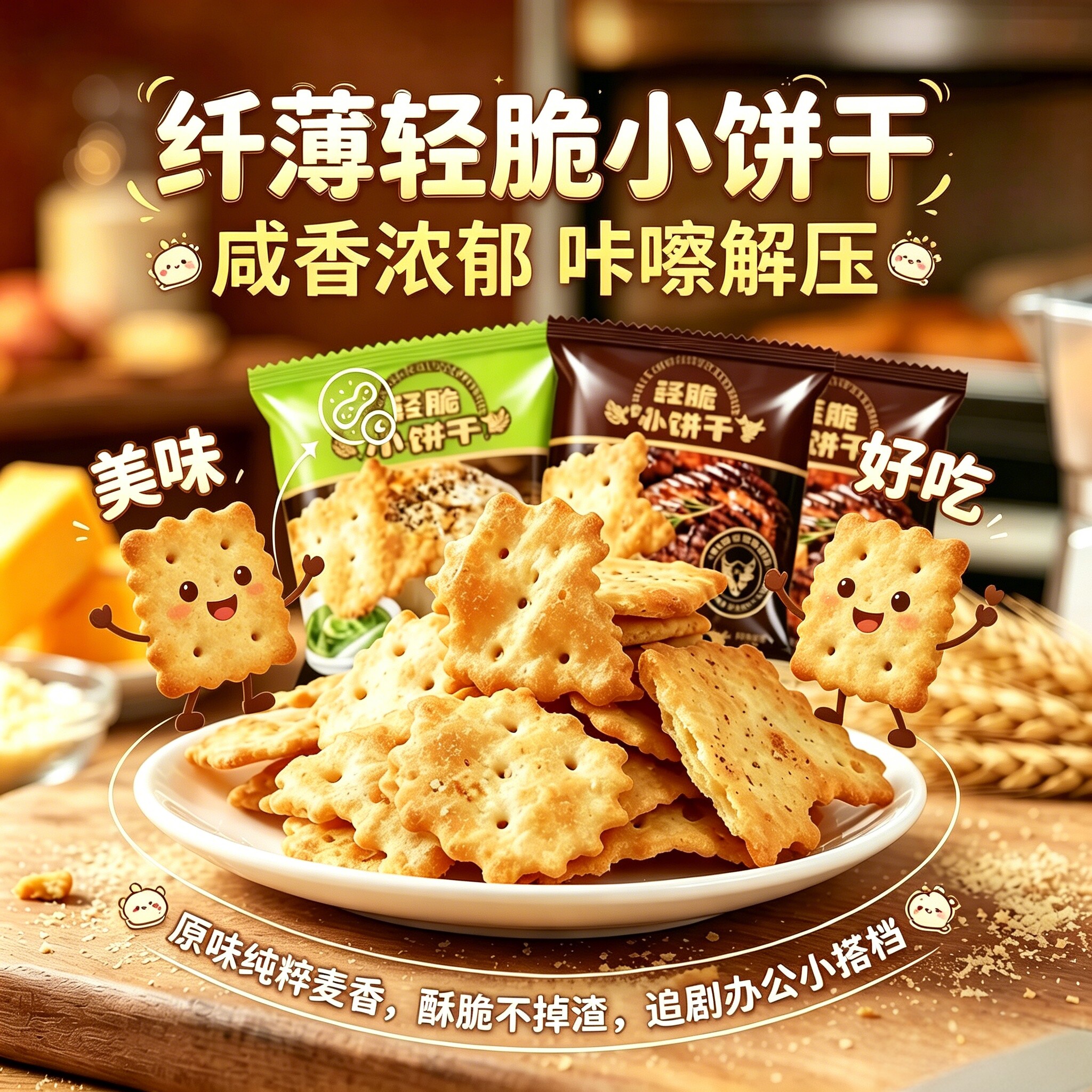 轻脆小饼干商超爆款安格斯照烧牛肉挪威芥末鳕鱼味办公室解馋零食