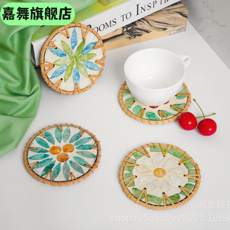 藤编陶瓷隔热垫茶杯垫茶几手工编织防烫贝壳垫,节庆用品/礼品,文化创意杯垫/餐垫,淘宝优惠券,粉丝福利购,淘宝优惠卷