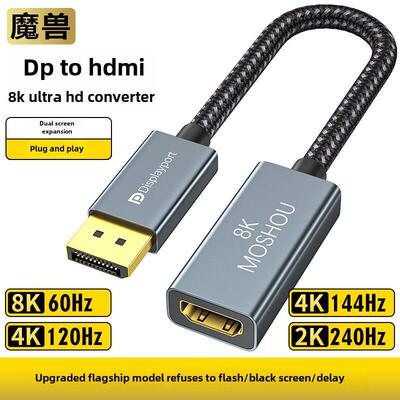 魔兽DP 1.4转HDMI 2.1版转接头器电脑显卡接电视4K 120Hz/8K 60Hz