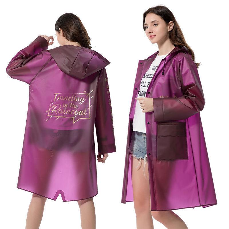成人女士时尚雨衣户TPU可降解包边雨衣户外中长款连帽防水风衣