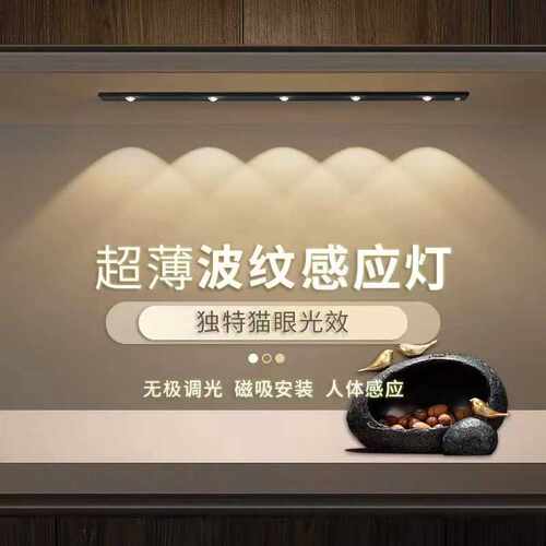 橱柜灯波纹感应小夜灯灯ledusb充电超薄山丘猫眼长条人体感应