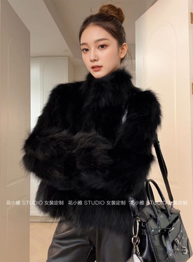 黑色小香风皮草外套女202