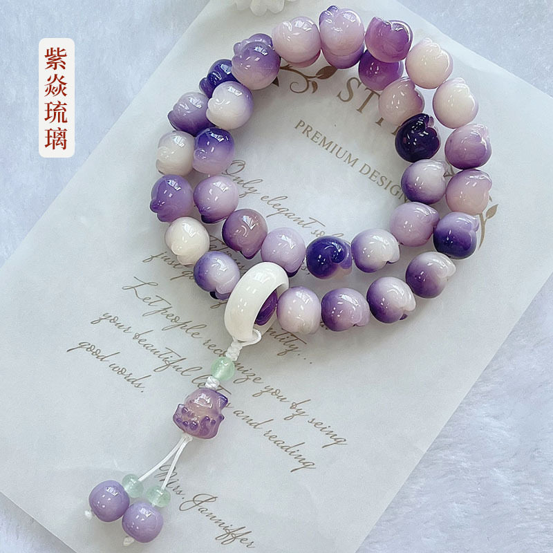 紫焱琉璃猫爪菩提双圈佛珠手串
