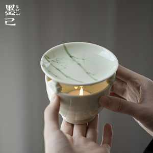 墨己 手绘陶瓷烤茶炉 竹子瓷板画茶道配件 文人烤茶器 功夫茶具