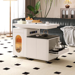 实木茶几客厅家用小户型智能可移动多功能折叠桌阳台茶桌沙发边柜