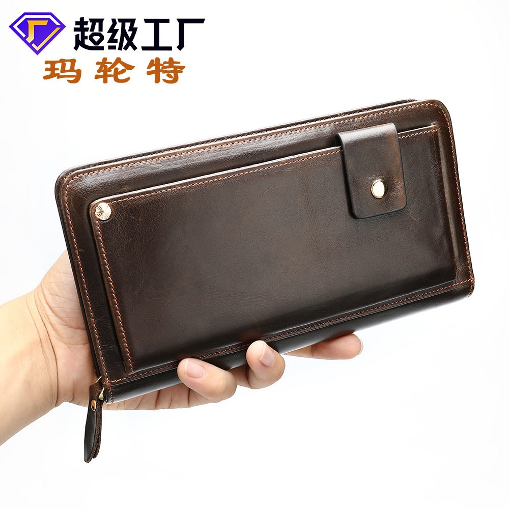 热卖男士真皮钱包手拿包休闲时尚个性手抓包多卡位复古钱包9019