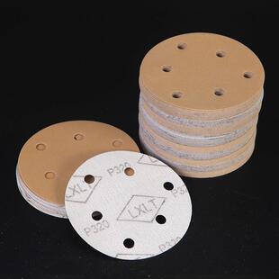 5寸6孔黄砂圆形砂纸片圆盘黄砂纸植抛磨绒PVJ自粘光打汽车打磨