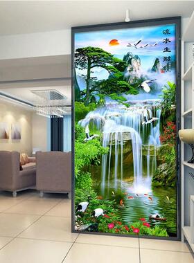 5d石画满钻客厅流水A-AZ047生财钻贴竖钻字绣玄关版迎客松十九鱼