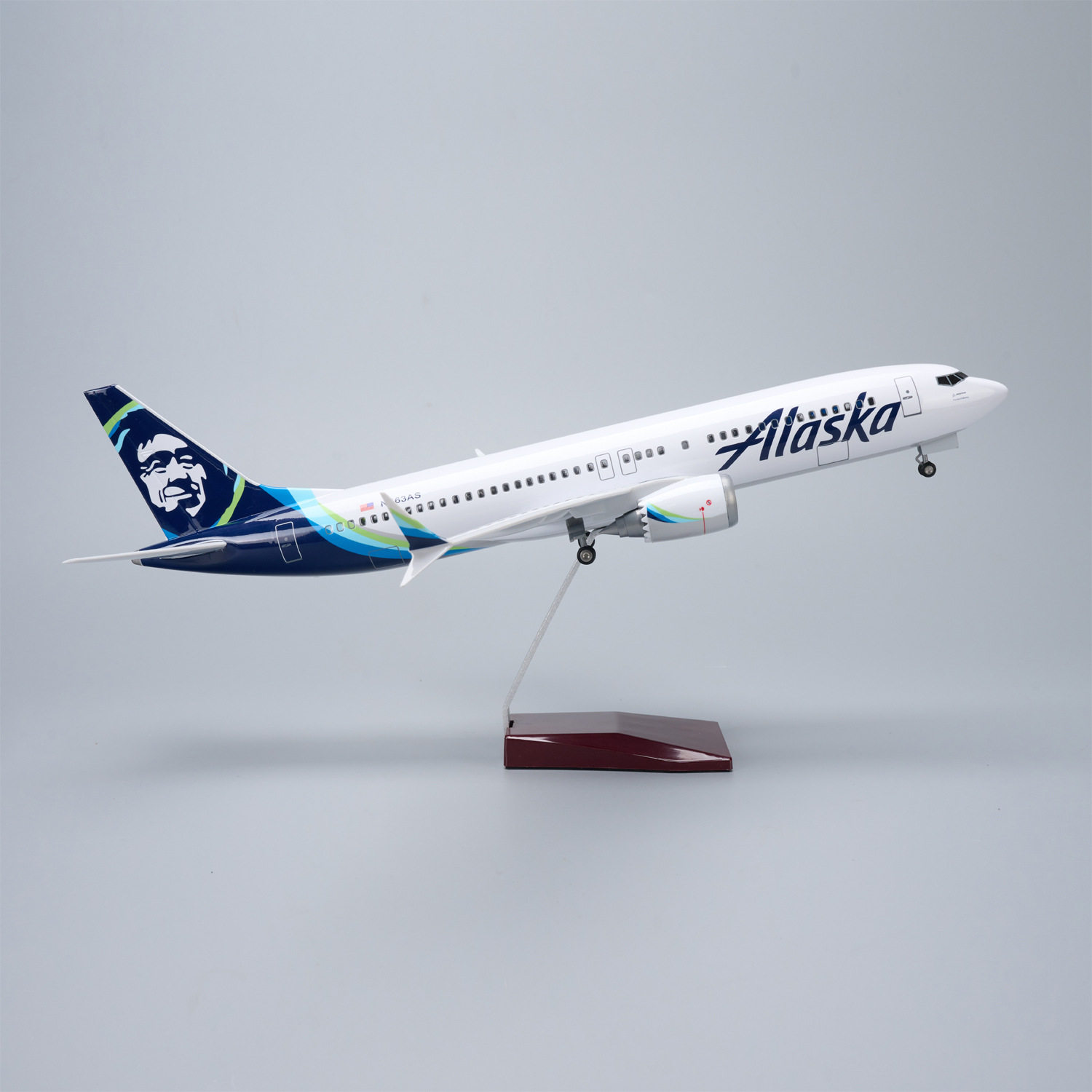 带灯阿拉斯加航空波音737max仿真民航客机飞机模型摆件礼品Alaska