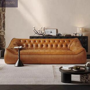 油蜡真皮沙发小户型客厅直排双人位三人位中古风头层新款牛皮沙发