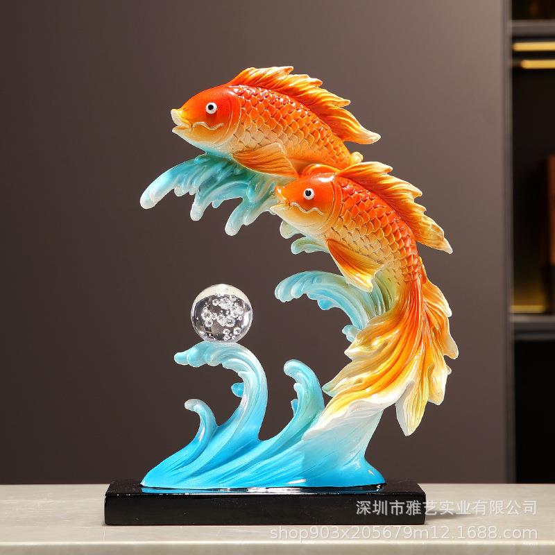 客厅酒架年年有余金鱼摆件创意玄关酒柜酒托装饰品树脂工艺品