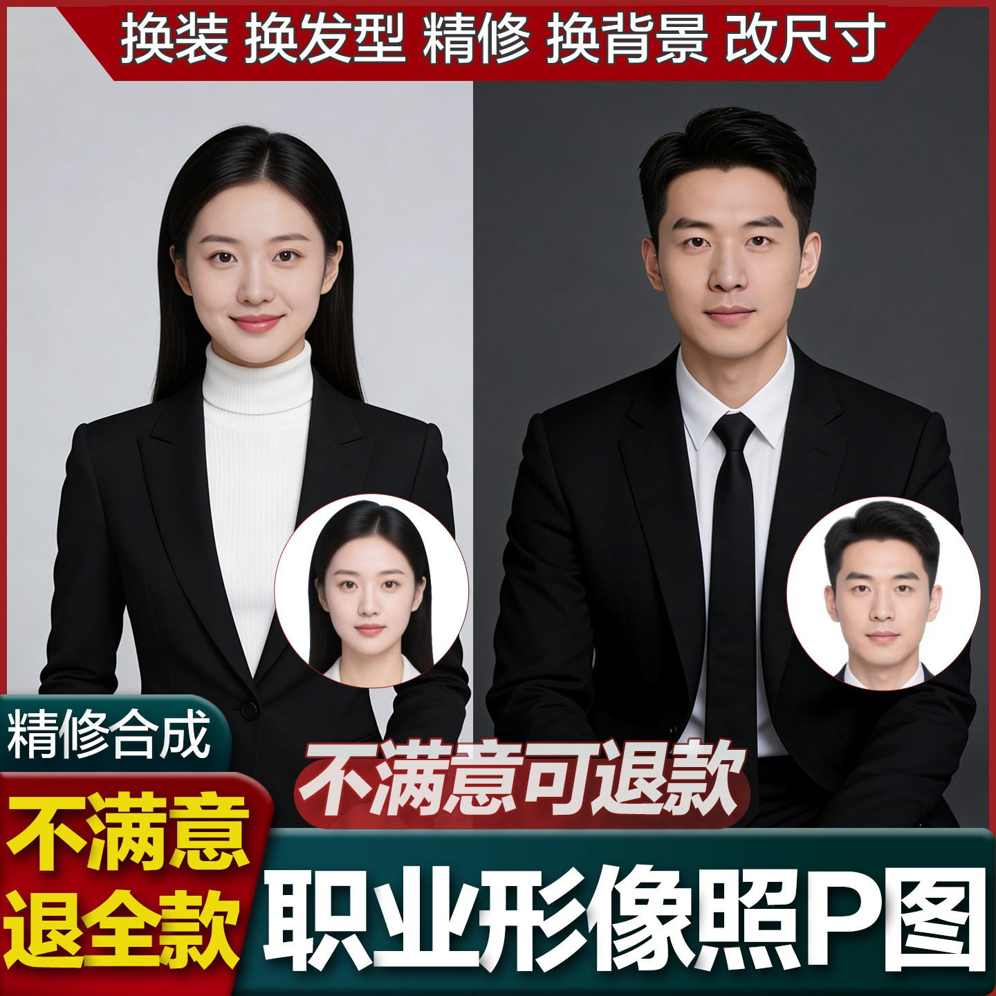 证件照p图改底色尺寸ps精修处理照片形象照换衣服发型p图片修图图片