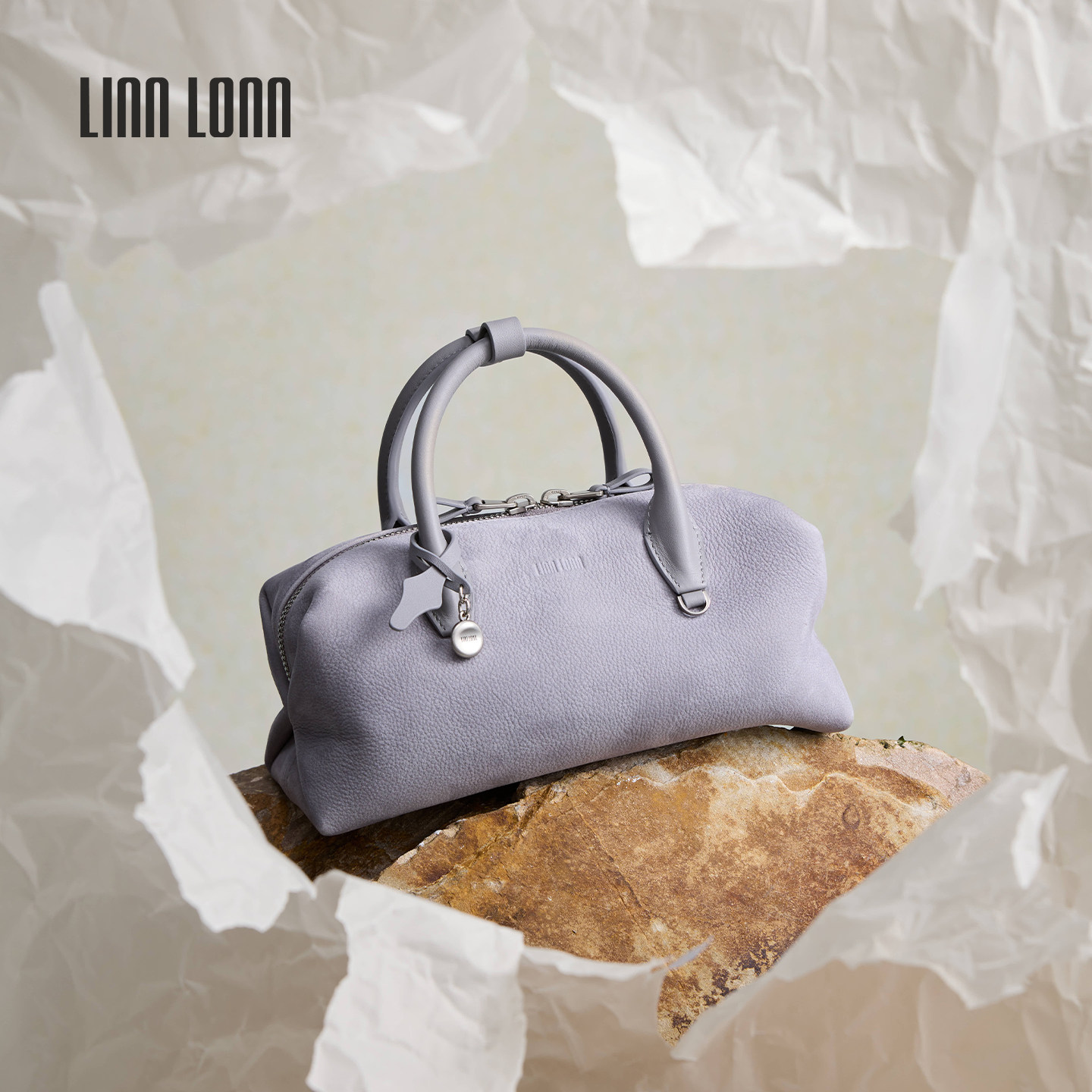 【6月新品】LINN LONN波士顿包包磨砂真牛皮女款单肩斜挎通勤包袋