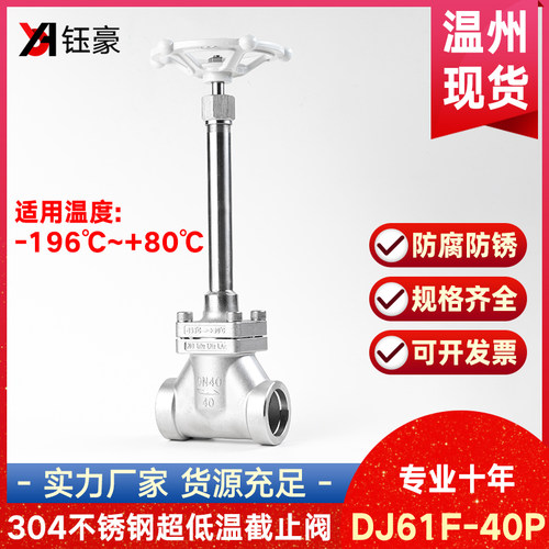 304不锈钢超低温截止阀DJ61F-40P液氮液化天然气加长杆低温阀门