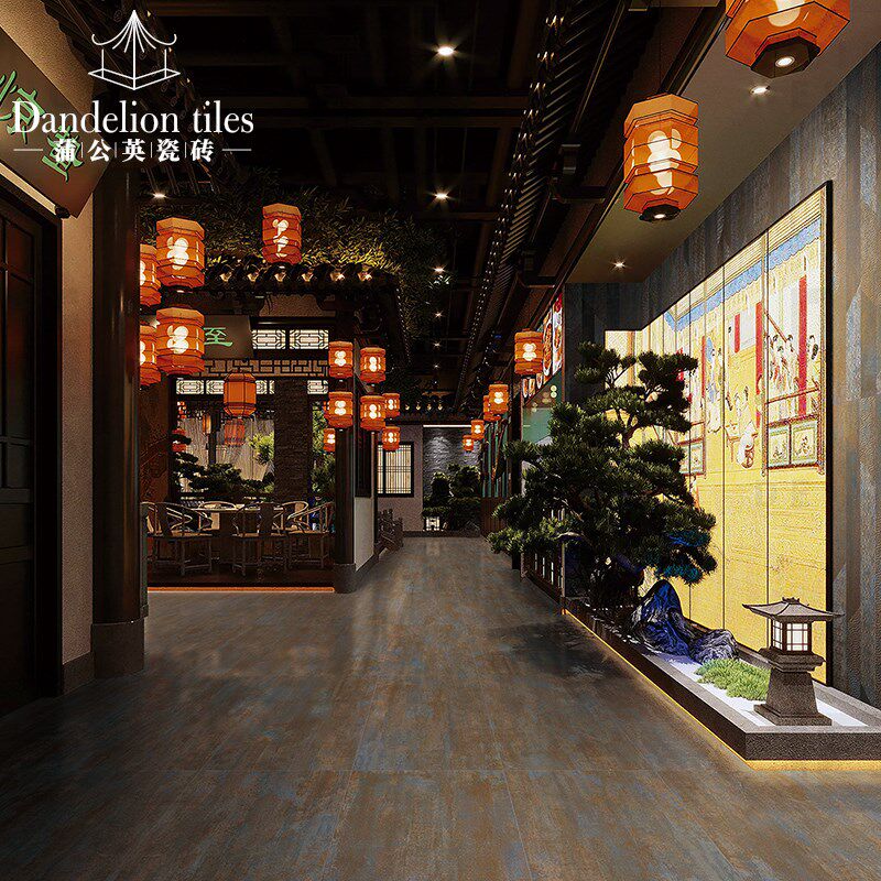 中式古铜色铁锈仿古砖酒店餐厅背景墙砖别墅客厅防滑地砖个性工装
