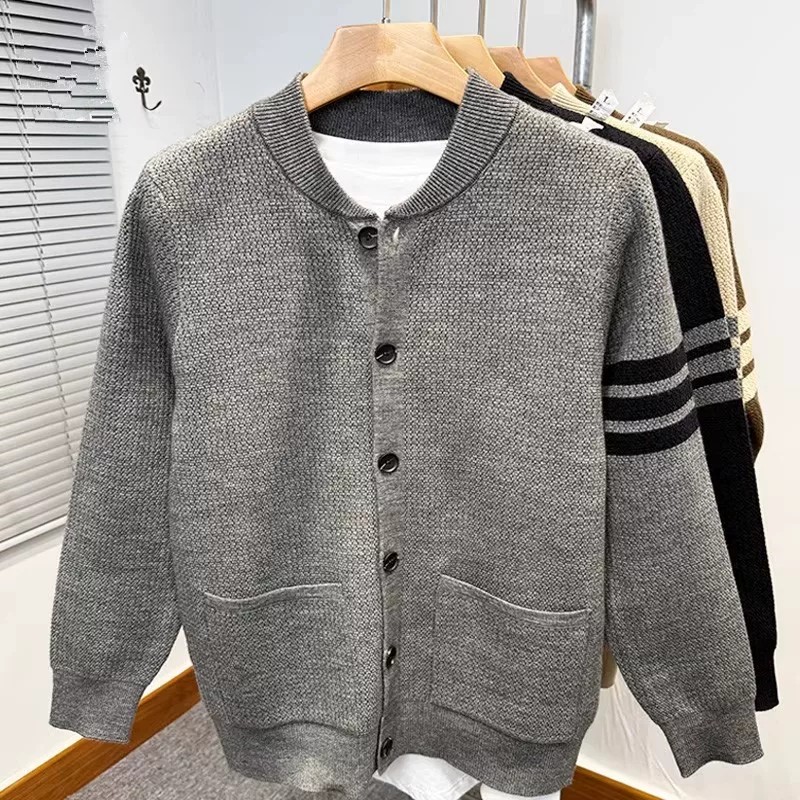 高品质潮牌棒球领开衫男韩版宽松秋冬季针织毛衣外套休闲外搭加厚