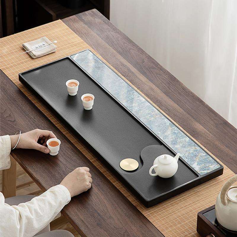 天然整块乌金石茶盘家用轻奢石头茶台办公室用石材茶海功夫托盘