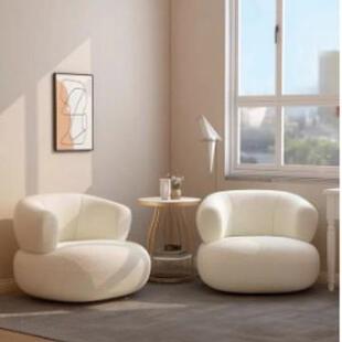 北欧设计简约客厅创意U型沙发阳台卧室小白休闲羊羔绒单人沙发椅