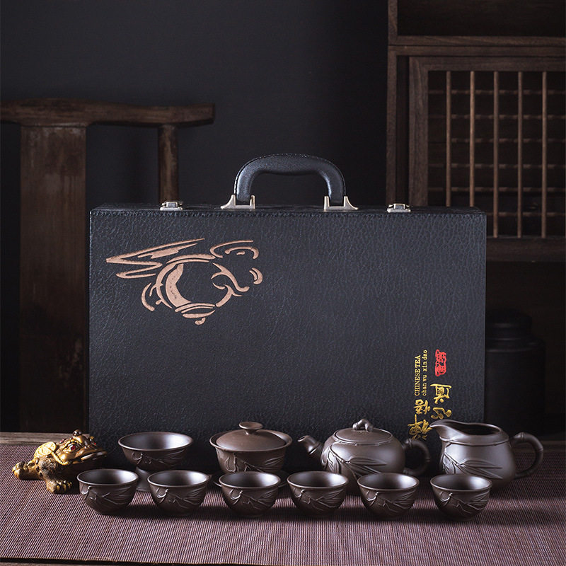 原矿紫砂功夫茶具套装家用紫砂泡茶壶茶杯中秋商务礼品logo
