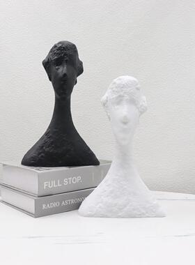 黑白女人头像人物雕塑摆件简约现代样板房电视柜家居软装饰品摆设