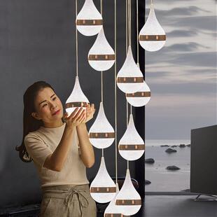 复式楼梯长吊灯北欧现代简约别墅旋转楼梯水晶尖顶斜顶灯具阁楼灯