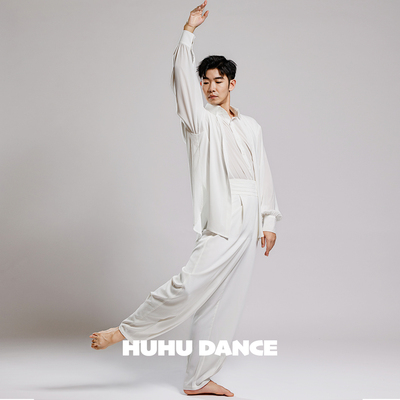 HUHUDANCE现代舞演出服套装古典舞练功服宽松白色飘逸男女款387