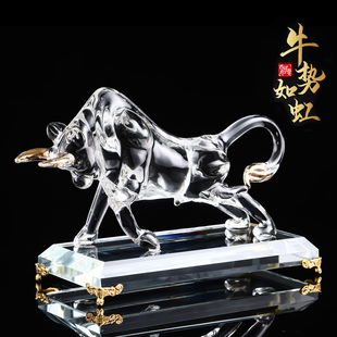 水晶牛摆件吉祥物件招财客厅老板办公室生肖牛家居客厅店铺开业礼