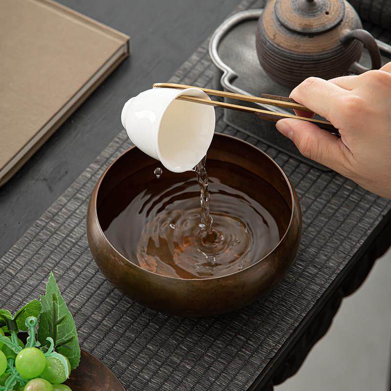 紫铜茶洗大555号笔洗家用洗水盂洗杯盆茶的器皿复状古大漆禅水意