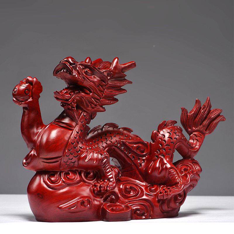 花梨TQ-845实木雕刻龙饰摆件生红色木龙艺家肖居办公室装红木工品