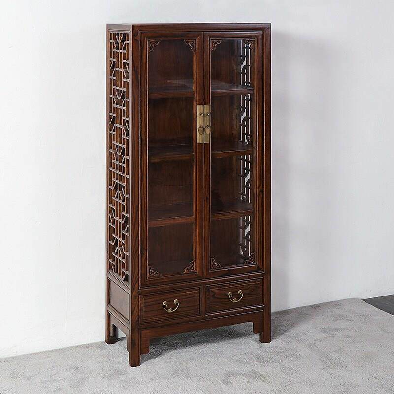 现代中式酒柜厅储物M872玻璃展柜双门装饰家具明清古柜典示榆客木
