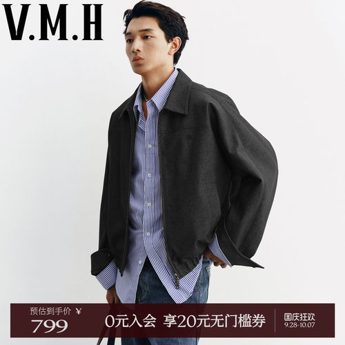 VMH秋男装复古质感翻领牛仔外套