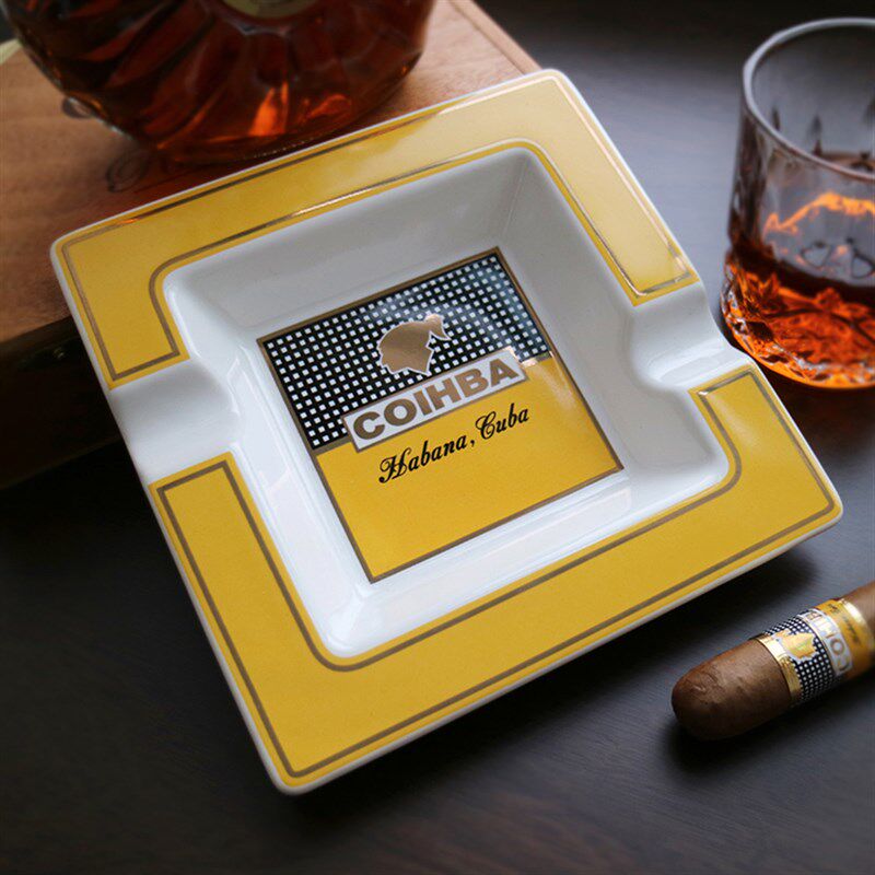 古巴雪茄烟灰缸两位个性时尚陶瓷金属便携式雪加烟缸雪茄专用