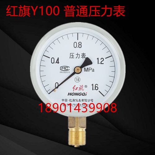 正品红旗Y100压力表 充油耐震YTN100 不锈钢Y-100BFZ抗振0-1.6mpa