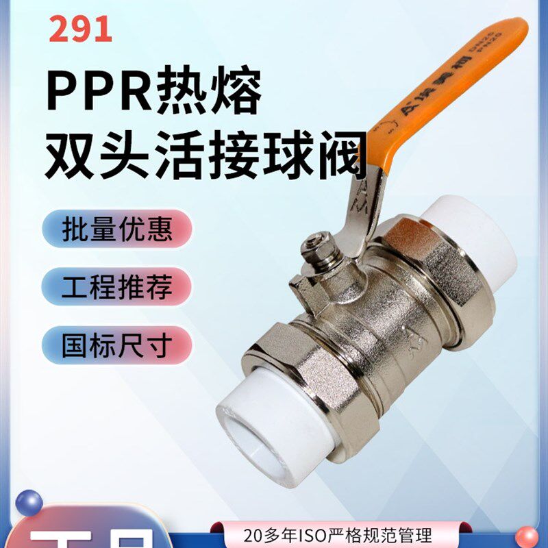 埃美柯PPR球阀开关黄铜双活结4分6分1寸双头焊接热熔活接铜芯阀门