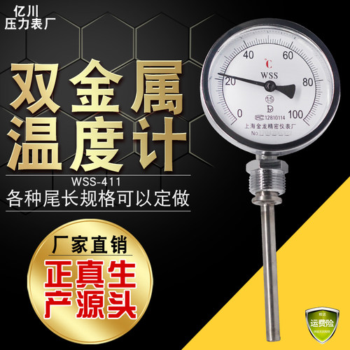 双金属温度计工业温度表 锅炉管道高温径向WSS-411温度测量27*2牙