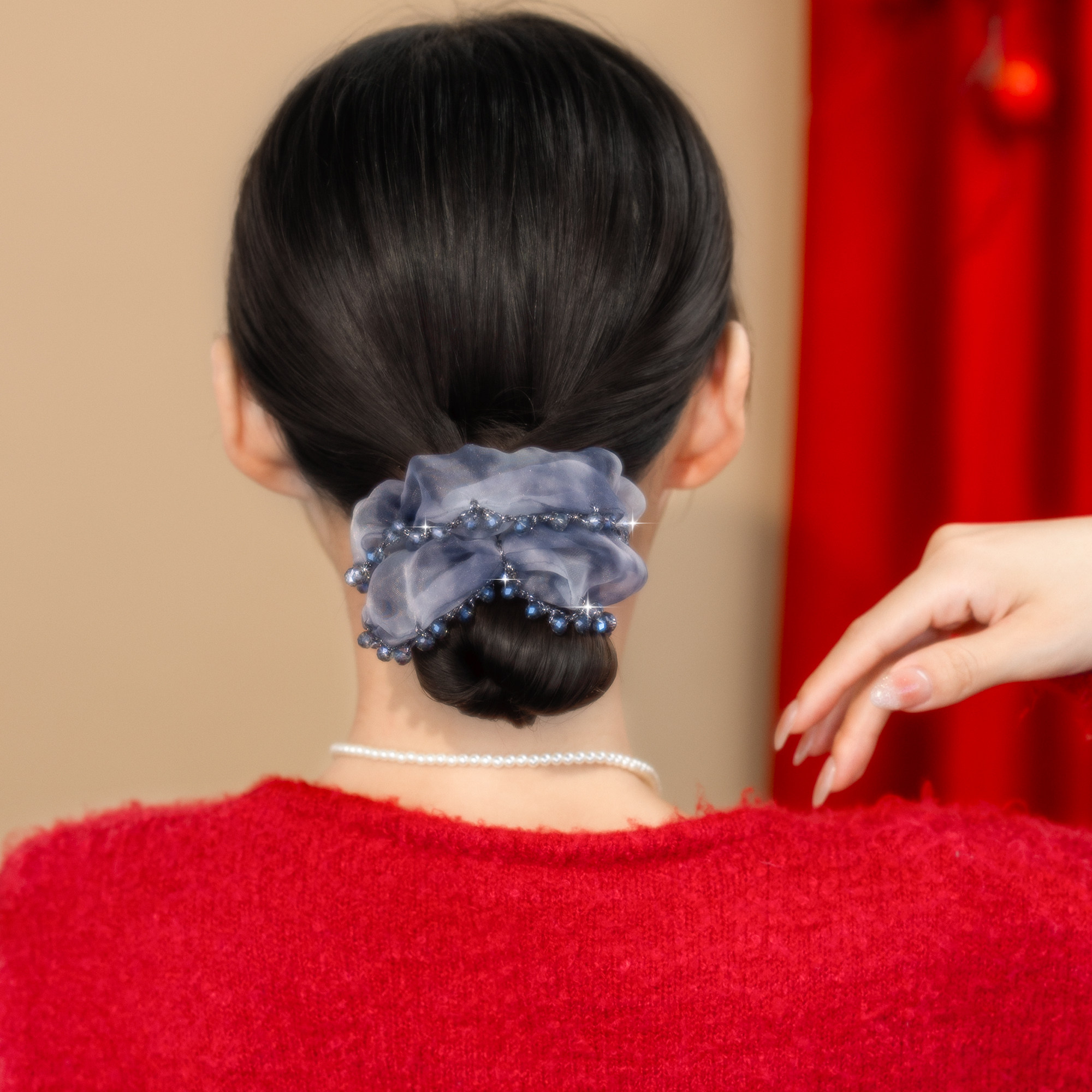 头花2026新款高端水晶串珠新中式气质高级感小众发绳大肠发圈