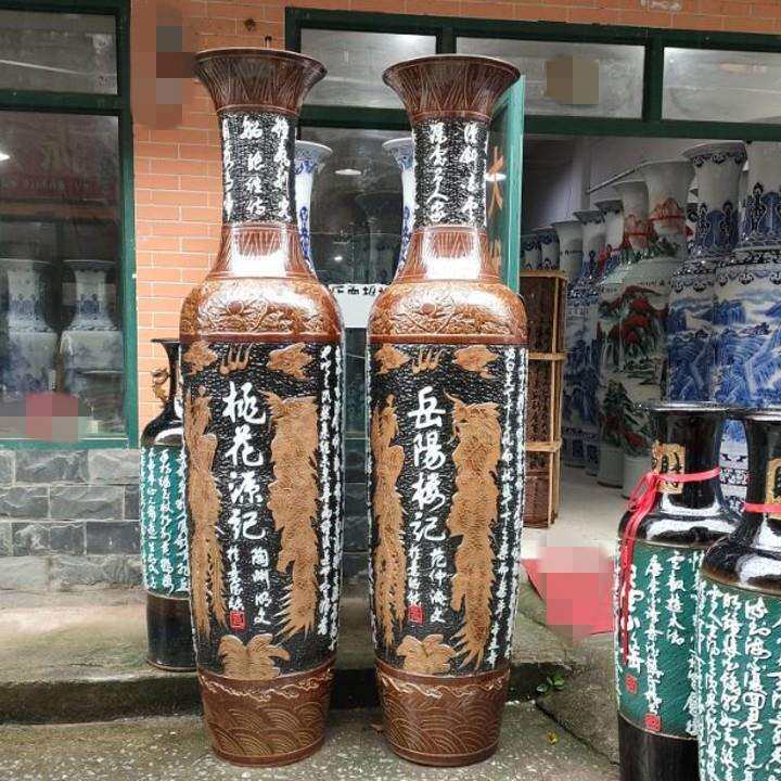 景德镇陶瓷花瓶手工雕刻落地大花瓶古文诗词岳阳楼记门厅装饰摆件