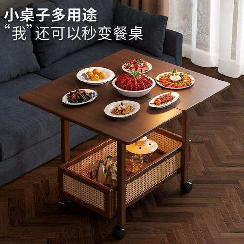 沙发边几家用可移动小茶几边柜客厅中古小推车卧室床边桌折叠桌子