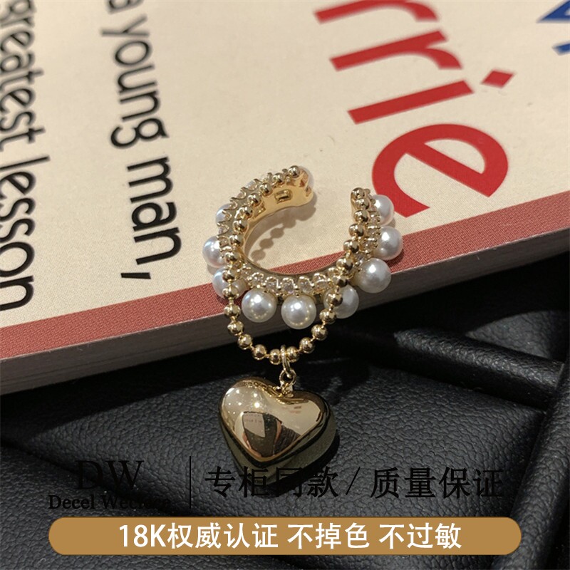 奥特莱斯【品牌撤柜1折】18K金精致爱心水钻耳环耳骨夹无耳洞耳饰