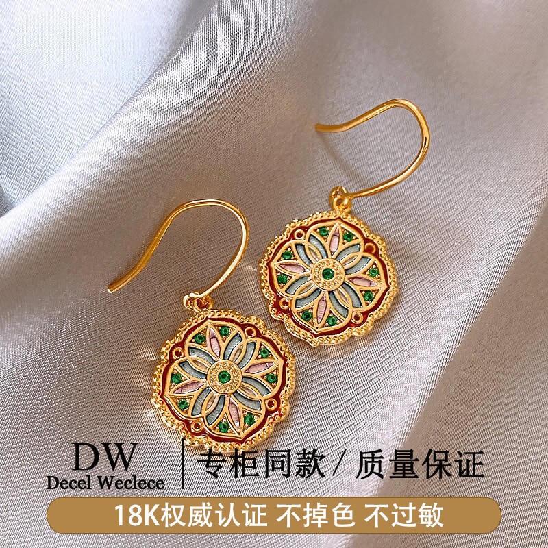 奥特莱斯【官网直发】18K金莫奈花园油画耳环耳钉气质耳饰品