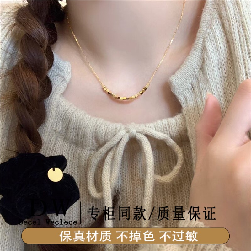 奥特莱斯18K金新中式八方来财小方糖项链女轻奢小众感锁骨链2026