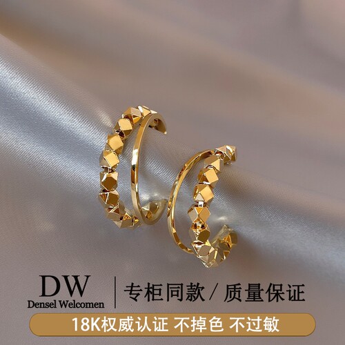 奥特莱斯【品牌撤柜1折】18K金几何耳饰立体方块耳环时尚耳圈女