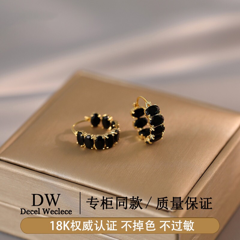 奥特莱斯专柜捡漏海外撤柜18K金黑色锆石耳环女轻奢AU750独特耳扣