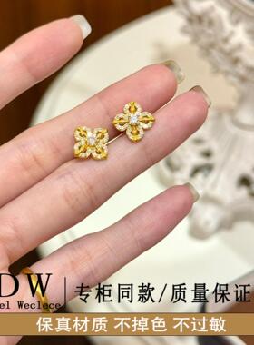 奥特莱斯18K金古法点钻十字金刚杵耳钉精致镶嵌镂空小众菱形新款